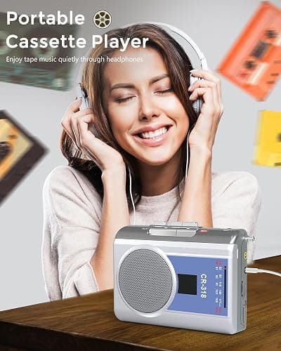 Gracioso Protable Cassette Recorder Player: AM FM Compact Cassette Tape Player with Big Speaker & Earphone Jack, Build in Microphone,Cassette Player Powered by DC or AA Battery thumbnail 2