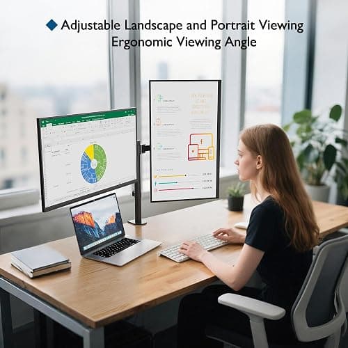 BONTEC Dual Monitor Desk Mount, Full Motion Adjustable Monitor Stand for 13–27 Inch Screens, Heavy Duty Arms Hold Up to 22 lbs Each, VESA 75x75/100x100 mm, C Clamp and Grommet Base, Cable Management - Black thumbnail 5
