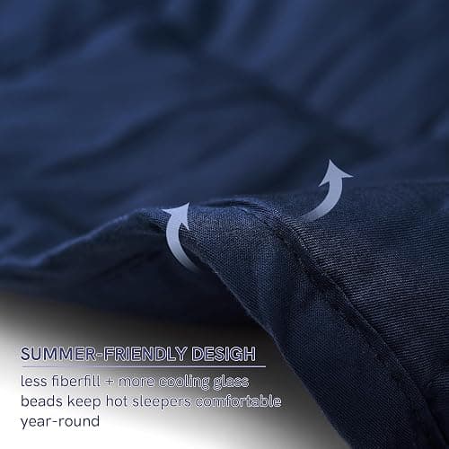 YnM 15lbs Weighted Blanket for Adults, Cotton Heavy Bed Throw Blanket with Cooling Glass Beads for All Season Use, Ideal for One Person of 140lbs (60x80 Inches, Queen Bed, Navy) thumbnail 5