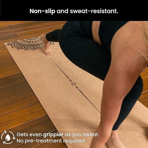 Luxury Cork Yoga Mat - Non Slip, Extra Thick Grip. Thicker, Longer, and Wider for More Comfort and Support. Tough Enough For Hot Yoga. Natural, Non Toxic, and Eco Friendly. Optional Alignment Lines. thumbnail 3