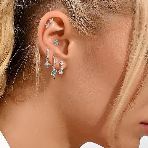 Sterling Silver Post Earrings for Women - Hypoallergenic Cartilage Earrings Dainty 14K Gold Plated Stud Huggie Hoop Earrings Dangle Chain Earrings Gold Plated Jewelry thumbnail 6
