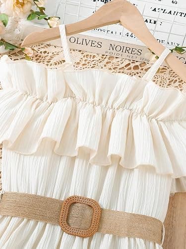 Floerns Girls Cold Shoulder Ruffle Trim Short Sleeve Belted A Line Midi Dress thumbnail 3
