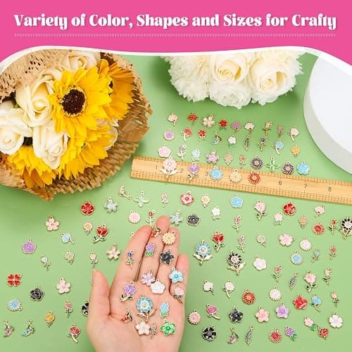 150Pcs 75 Pairs Spring Flower Charms for Jewelry Making and Bracelets, Wholesale Floral Assorted Enamel Mixed Bulk Metal Charms for DIY Necklace Bracelet Earring Jewelry Making and Crafting thumbnail 4