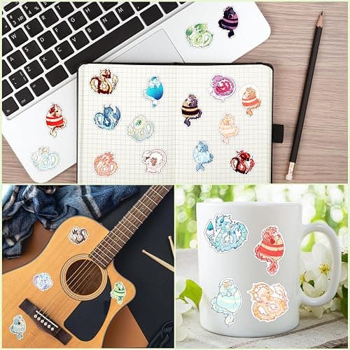 Resurhang 100 Pcs Dragon Stickers Cute Cartoon Waterproof Vinyl Decals | Vinyl Decals for Water Bottles, Laptop, Phone, Skateboard, Luggage, Fun Gifts for Girls Boys Teens, Cartoon Designs thumbnail 3