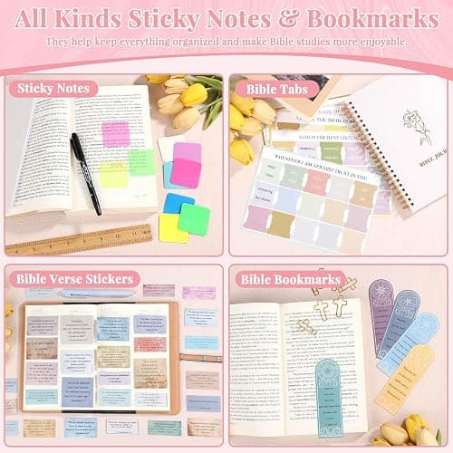 Flasoo All-in-One Bible Journaling Kit, Bible Study Supplies Include Bible Cover Case, Journal Notebook, Highlighters, Pens, Bible Verse Stickers, Tabs, Bookmarks for Christian Gift for Women thumbnail 6
