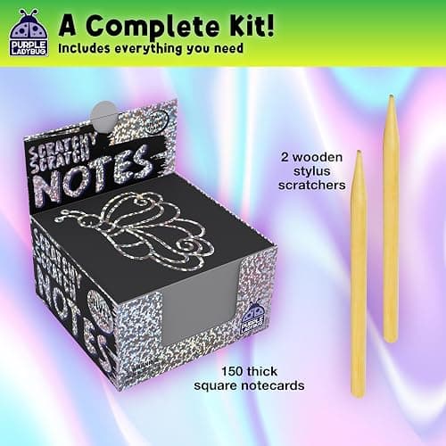 Purple Ladybug Silver Holographic Scratch Art Mini Notes - Scratch Art Notes Kids Games, Girls Stocking Stuffers for Kids, Teens, Boys, Christmas Gifts for Kid Arts & Crafts Supplies thumbnail 3