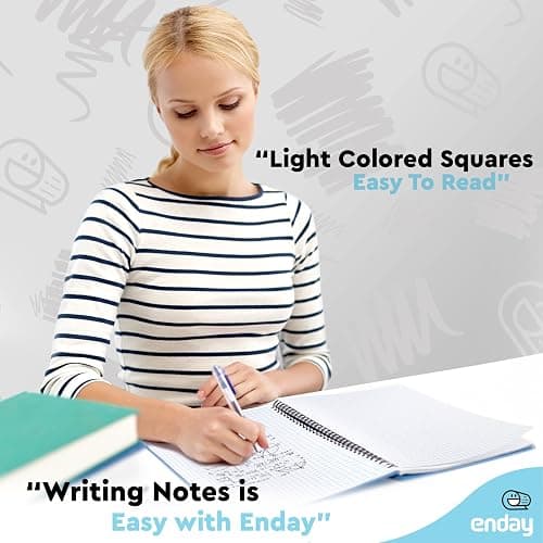 Emraw Graph Paper Notebook (4 Pack) Grid Notebook, Graph paper spiral notebook, Graph notebook, 4 Squares per inch Grid paper notebook, White Paper Quad Ruled Spiral Assorted Colors - by Enday thumbnail 7