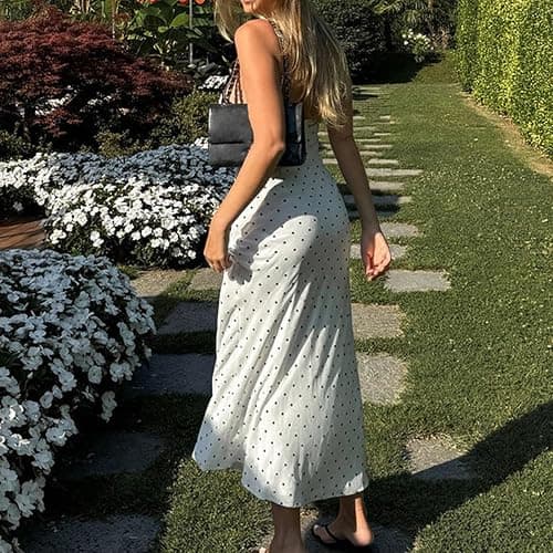 Women's Sexy Lace V Neck Polka Dot Sleeveless Flowy Long Maxi Dress Elegant Cocktail Party Gown Vacation Dresses thumbnail 2