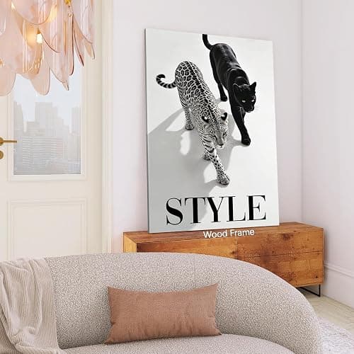 Framed Canvas Wall Art Poster Trendy Cheetah Prints Fashion Black and White Leopard Painting 12x16inch Funny Animal Pictures Preppy Room Decor Aesthetic for Office Dorm Bedroom thumbnail 4