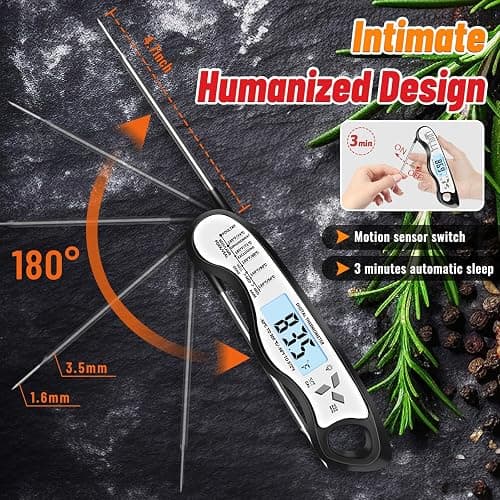 Meat Thermometer, IP67 Waterproof Digital Meat Thermometer with Backlight, Hold Function & Magnet for Grill, BBQ, Candy, Beef,Turkey thumbnail 6