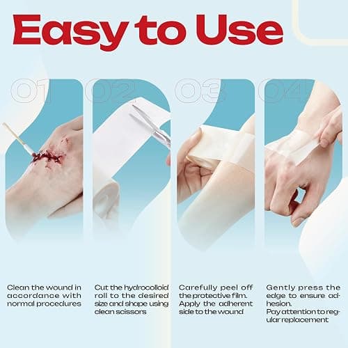 LIFARA Hydrocolloid Roll for Wound Care - Cut-to-Size, Hydrocolloid Patch Bandages with Self-Adhesive, Ultra Absorbent & Waterproof, First Aid Kit Essential (11.8mil/ 0.3mm Thickness, 2in*8ft) thumbnail 9