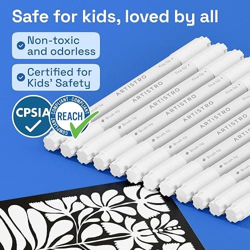 ARTISTRO 12 White Acrylic Paint Markers - Paint Pens for Drawing - For Fabric, Rock, Glass, Wood, Molds - Arts & Crafts Gift for Adults, Teens, Kids, Classroom Must Haves & School Supplies thumbnail 6