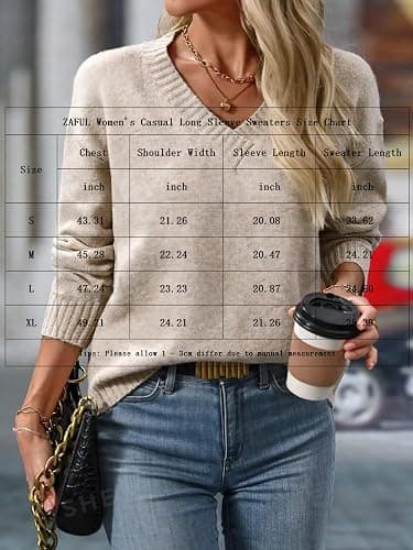 ZAFUL Women's Raglan Long Sleeve Double Side V Neck Short Crop Sweater Casual Loose Fit Knit Top Sweaters thumbnail 2