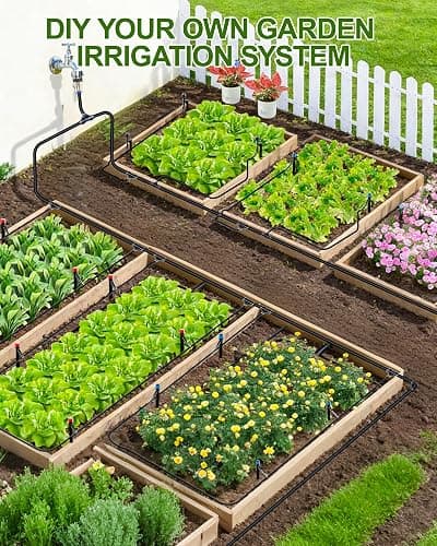 IRRIGARDENER Drip Irrigation System, Automatic Garden Watering System with 180FT 1/2” & 1/3” Tubing, Dual Faucet, Adjustable Nozzle Emitters for Garden, Greenhouse, Lawn, Potted Plants thumbnail 6