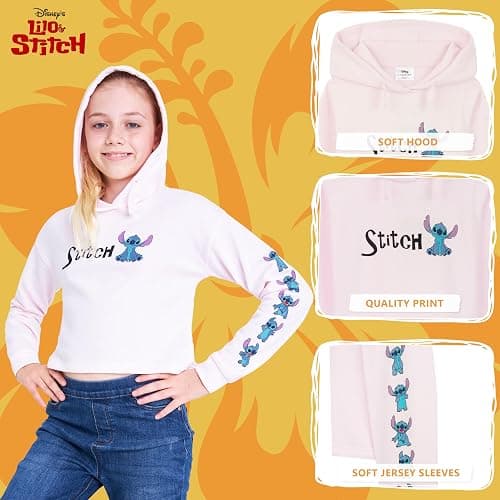 Disney Stitch Hoodie for Girls - Cropped Sweatshirt Fashion Top for Girls and Teenagers 7-14 Years - Stitch Gifts thumbnail 4