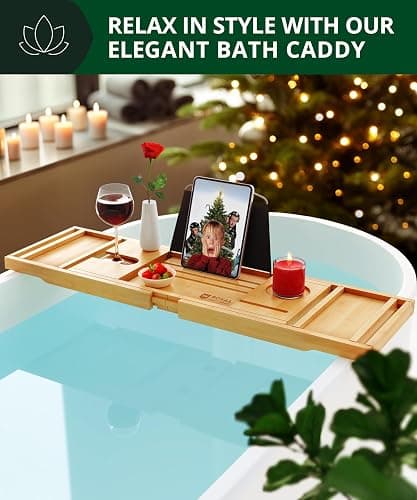 ROYAL CRAFT WOOD Bathtub Tray Caddy for Tub, Bamboo Bath Shelf, Premium Foldable Wood Bath Table, Expandable Bathtub & Bathroom Accessories, New Home Gifts for Mom, Housewarming, Anniversary, Wedding thumbnail 5