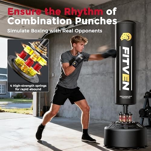 FITVEN 100KG 5.8ft Freestanding Boxing Punching Bag Set with Boxing Gloves, Suitable for Boxing, Muay Thai & MMA, Stable Suction Cup Base, Adult Stand Kickboxing Bag for Home Gym thumbnail 3