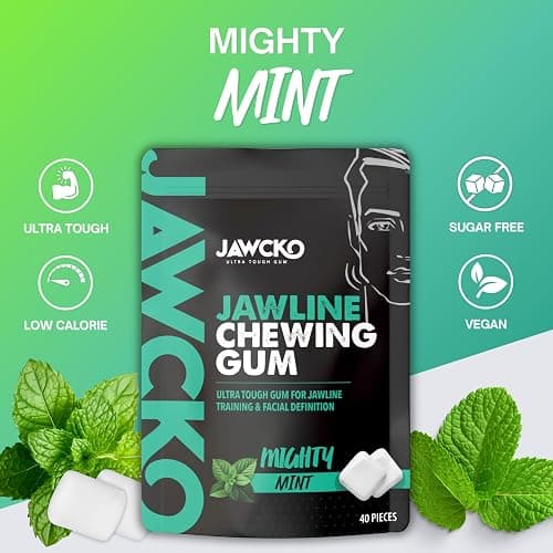 JAWCKO Ultra-tough Jawline Chewing Gum | Get a Stronger, Squarer Jawline | Mighty Mint Jaw Training Hard Gum | Chisel, Sculpt, Tone your Jaw | 15X Hardness | Facial Fitness Mewing Gum | 40 Pieces/Pack thumbnail 2