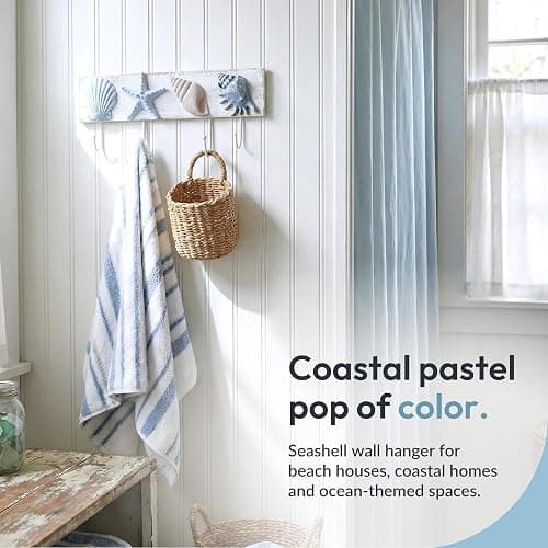 Tide and Tales Seashell Towel Rack, Beach Decor for Bathroom, Coastal Theme | 16.5", 3d Textured Seashells, 4 Strong Hooks, for Bathroom, Bedroom or Kitchen, Beach House Decor, Key Holder, Gift-Boxed thumbnail 9