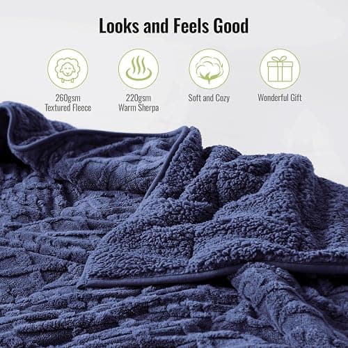 Uttermara Weighted Blanket for Adults Queen Size 15lbs 60x80 inches, Dual Sided Soft Jacquard Sherpa Weighted Blankets, Thick Heavy Blanket for Sleeping and Calming, Navy Blue thumbnail 2