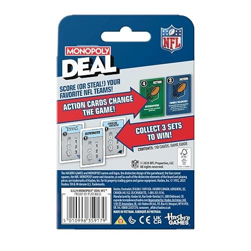 Monopoly Deal NFL Edition Game | Officially Licensed NFL Card Game for Families and Kids | Ages 8+ | 2-5 Players | 15 Mins. | Football Games thumbnail 3