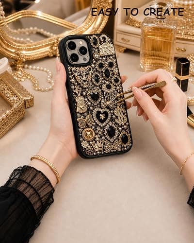 AVELICE Junk Case Large Charm Kit, Glam Black Phone Case Charms with Black Rhinestone Leopard Head,Blackk Rhinestone Butterflies&Black Alloy Flower for DIY Girls & Social Media Crafting thumbnail 6