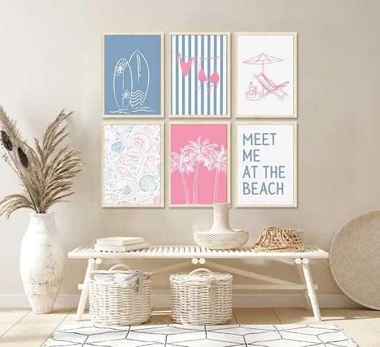 6Pcs Coastal Beach Surfing Wall Art Preppy Bikini Shells Painting Picture Wall Decor Summer Meet Me at the beach Poster Print Artwork for Living Room Bedroom Dining Room Bathroom Home Decoration - Poster - 10L"x 8W" thumbnail 6