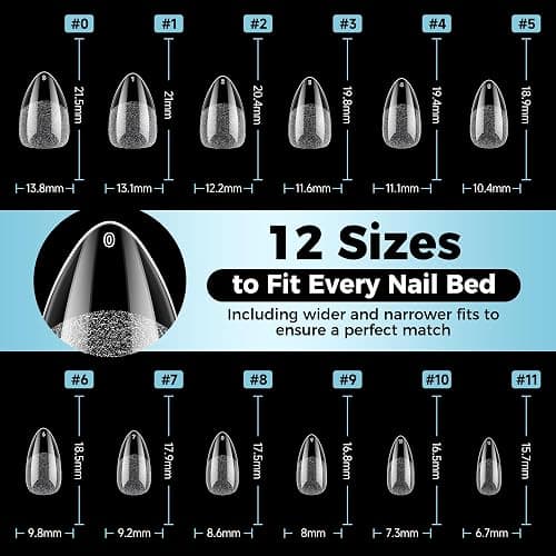 Luckyfairy Short Almond Gel Nail Tips 360Pcs, Pre Etched Nail Tips Almond Shape Full Cover Soft Gel Fake Nails for Nails Extension DIY Art Salon 12 Sizes thumbnail 7