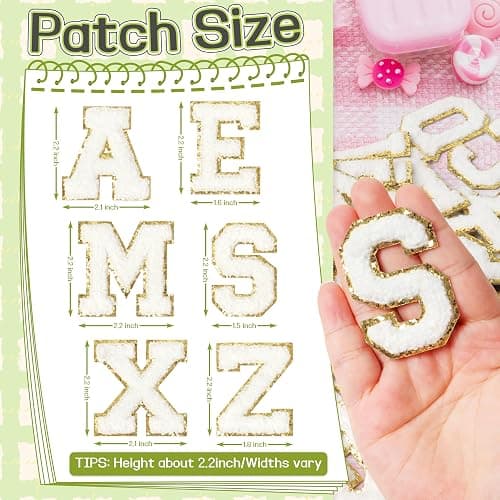 NICEVINYL Chenille Letters Patches Self-Adhesive: 52pcs White Patches | Preppy Varsity Self Adhesive Letters Patches for Clothing - Initial Stickers Patches for Trucker Hats Makeup Bags Backpacks thumbnail 2