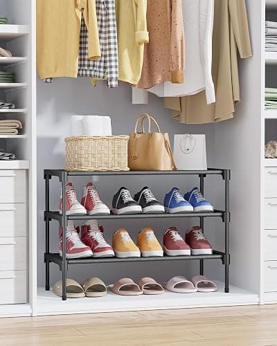Kitsure Shoe Rack - Non-Woven Shoe Rack Shelf, Shoe Organizer for Closet, Entryway, Garage & Corridor, Stackable Shoe Shelves, 27.5" Wide - 3 Tier, Black thumbnail 4