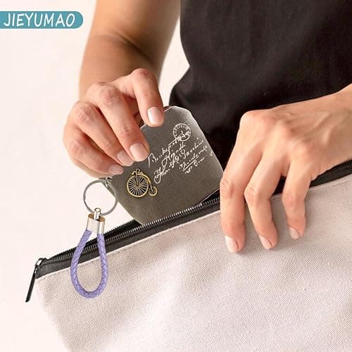 JIEYUMAO Small Coin Purse, 9Pcs Canvas Coin Purse with Keychain, 9 Styles Mini Makeup Bag for Women, Multicolor Mini Pouch Change Wallet Small Coin Pouch for Lipstick Jewelry Card thumbnail 5