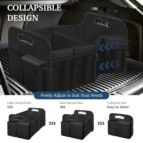 Femuar Car Trunk Organizer-Collapsible Car Storage for Suv/Jeep/Sedan | Large Capacity Waterproof Car Organization, Car Accessories for Women & Men, Tools, 600D Oxford,Black,2 Compartments thumbnail 4