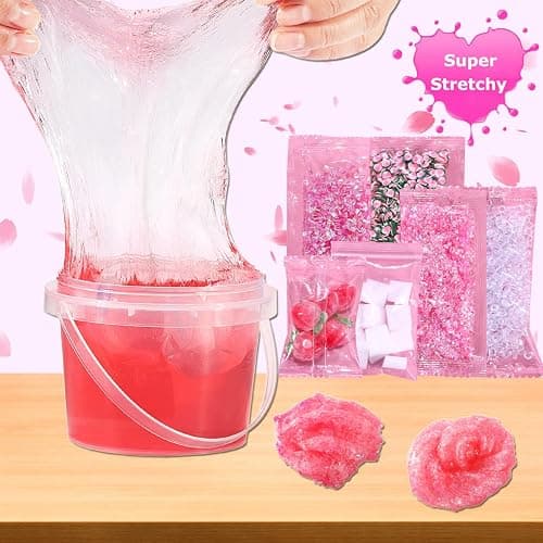 Premade Peach Pink Jelly Cube Glimmer Crunchy Crystal Slime, Includes 6 Sets of Add-ins, Sensory and Tactile Stimulation, Stress Relief, Party Favors for Girls & Boys thumbnail 2