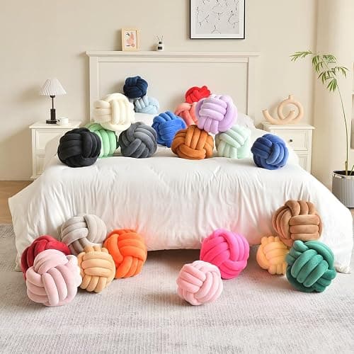 LUSJNGE Decorative Throw Knot Pillow Ball for Home Chair Sofa Couch Bed Aesthetic Round Velvet Knotted Pillow Cushion (Pink, 8 inches) thumbnail 5