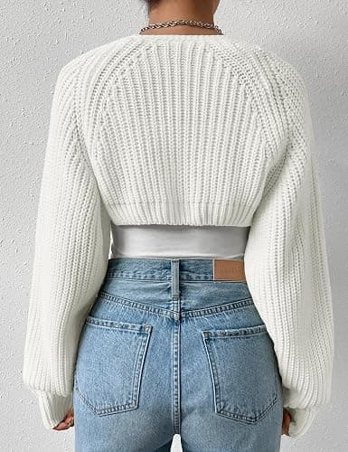 SECRETEYARD Women's Long Sleeve Open Front Knitted Crop Cardigan Drop Shoulder Knit Bolero Shrug Sweater thumbnail 6