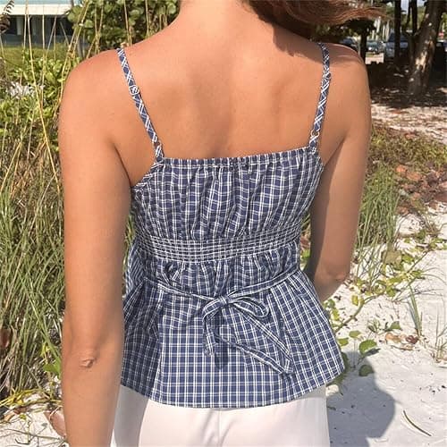 Women Y2K Cami Top Aesthetic Printed Button Down Camisole Fairy Grunge Tie Back Spaghetti Strap Babydoll Tank Top thumbnail 4