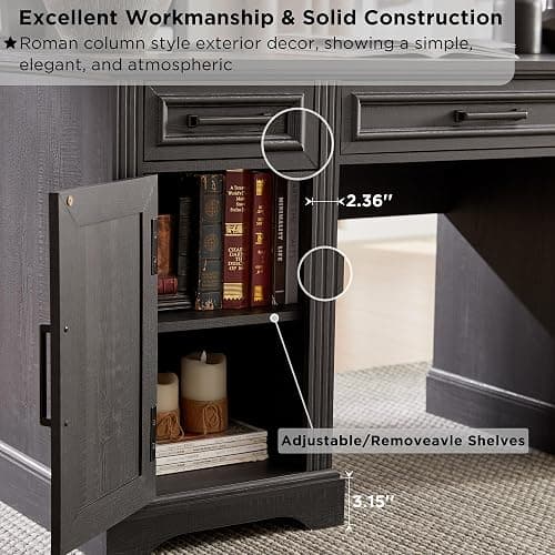 JXQTLINGMU Farmhouse 76" Height Computer Desk with Hutch, Office Desk with Charging Station, Drawers and Storage Cabinet, Workstation for Office Home, Black thumbnail 5