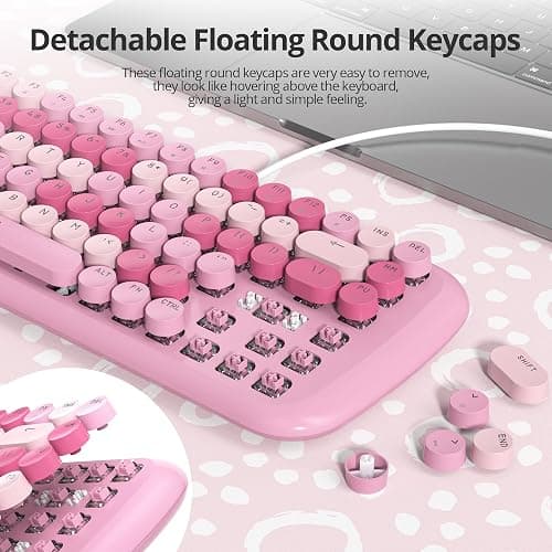 iRoboosta Pink Creamy Mechanical Gaming Keyboard, Aesthetic w/White Backlit, 84 Keys Cute Retro Typewriter Computer Keyboard Wired, Round Keycaps for Windows/PC/PS5 thumbnail 2