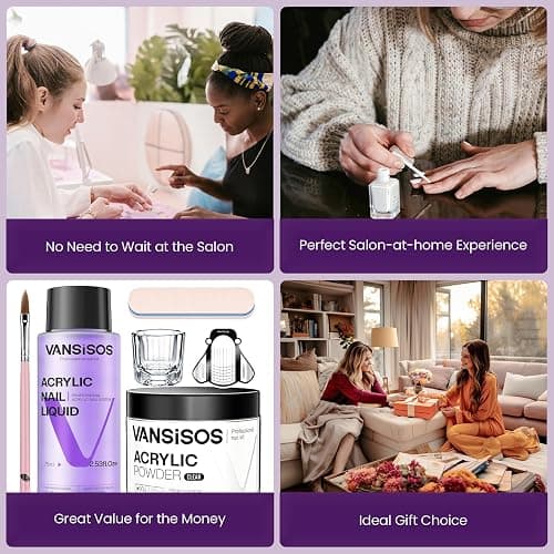 VANSISOS Acrylic Nail Kit: 30g Clear Acrylic Powder and 75ml Liquid Set with Nail Brush and Forms Nails Extension Kit for Beginners for Home DIY Salon Nails Application thumbnail 8