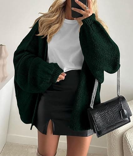 PRETTYGARDEN Womens Oversized Cardigan Sweaters 2025 Fall Long Lantern Sleeve Knit Open Front Lightweight Sweater thumbnail 2