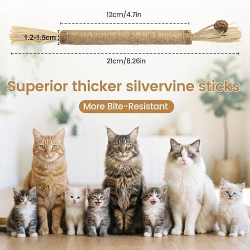 Uyubao Cat Toys, 7Pcs Cat Chew Ropes & Silvervine Sticks for Cats with Natural Catnip & Silvervine, Safe Teeth Cleaning Catnip Toys for Indoor Kittens, Interactive Chew Toys for Indoor Cats thumbnail 4