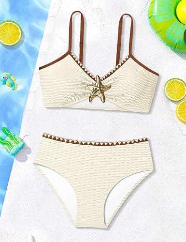 ADIFUN Girls Swimsuit V Neck Bikini Set Color Block with Cover Up 3Pcs Bathing Suits thumbnail 2