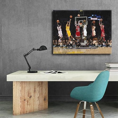 Basketball Legends Canvas Wall Art Print Poster, Iconic Sports Stars Shooting Inspirational Picture, Motivational Photography Wall Decor for Gym Dorm Home Office Living Room Bedroom, Framed 11x14inch thumbnail 4