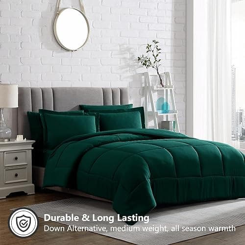 American Home Collection Comforter Set, Down Alternative Ultra Soft Microfiber, 3 Pieces with 1 Comforter and 2 Pillow Shams, Oeko-Tex Comforter for Full and Queen Size Bed, Dark Green Comforters thumbnail 5