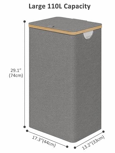 iEGrow Laundry Hamper with Lid, 110L Large Laundry Hamper with Handle and Lid, Collapsible Clothes Basket Organizer with Removable Inner Bag for Clothes Toys Towels - Grey thumbnail 3