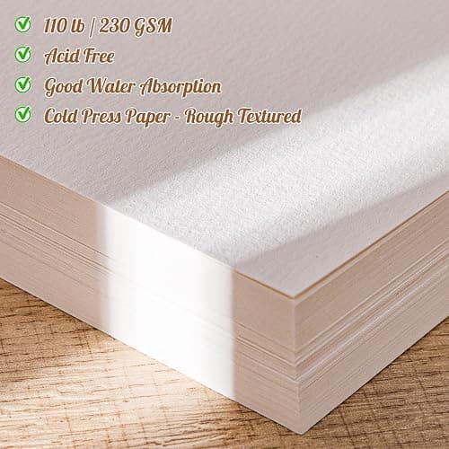 80 Sheets Watercolor Paper Bulk, 5 x 7 in, 110 Lb/230 GSM, Cold Press | White Paper, Good Absorbency, Less Warping, for Kids, Students, Beginners, Cards, Invitations, Watercolor and Sketching thumbnail 3