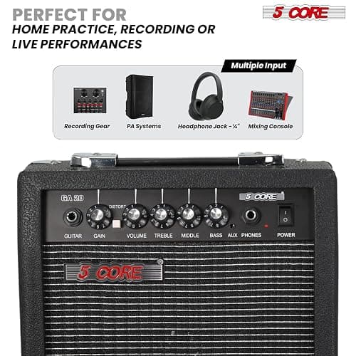 5 Core Guitar Amp 20 Watt Electric Amplifier w Built in 6.5" Speaker Aux Headphone Jack Portable Mini Practice Amps w Gain Bass Treble Volume and Mid thumbnail 4