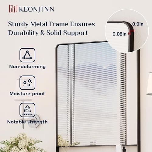 Keonjinn 18x28 Inch Black Bathroom Mirror with Shelf, Rectangle Metal Bathroom Vanity Mirror with Storage, Black Rounded Corner Wall Mounted Bathroom Mirrors for Over Sink Bedroom Entryway - 28"L x 18"W - Black thumbnail 3