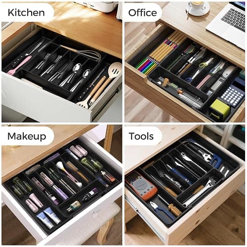 ukeetap Extra Large Expandable Silverware Organizer, BPA-Free Food-Safe Cutlery Flatware Organizer, Kitchen Utensil Drawer Organizer, Adjustable Silverware Holder for Spoons Forks Knives, Black thumbnail 8