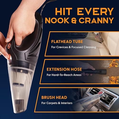 THISWORX Car Vacuum Cleaner - Portable, High Power, Handheld Vacuums w/ 3 Attachments, 16 Ft Cord & Bag - 12v, Auto Accessories Kit for Interior Detailing - Black thumbnail 6